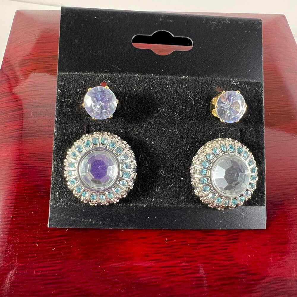 Vintage-Style Silver & Gold-Tone Stud Earrings With Gemstones
